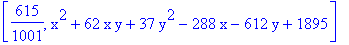 [615/1001, x^2+62*x*y+37*y^2-288*x-612*y+1895]